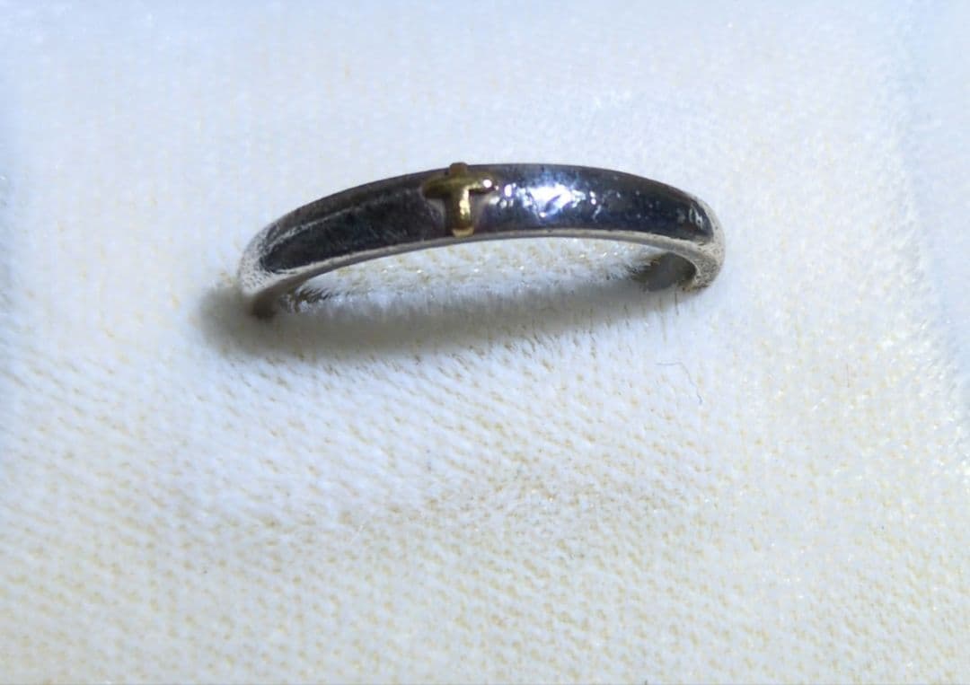 SILVER1000　K24　刻印リング　金ゴールド十字架　シルバーリング