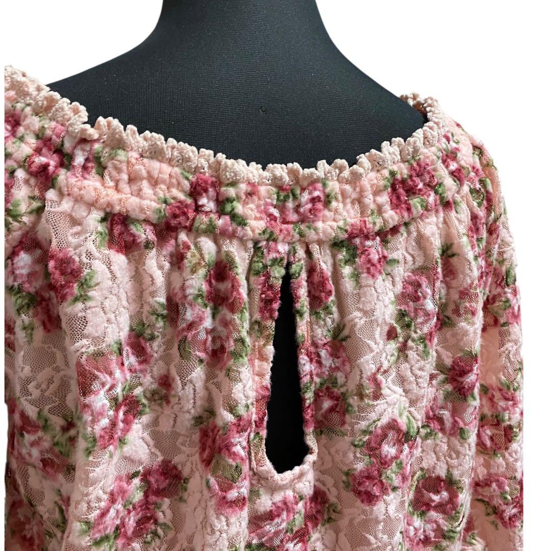 Y2K LIZLISA オフショル花柄レースワンピ リボン 姫ギャル 平成ギャル