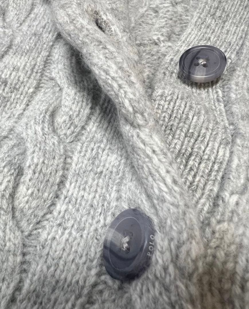 セールPOLO ポロラルフローレンウールカシミヤ ケーブル カーディガン　グレー