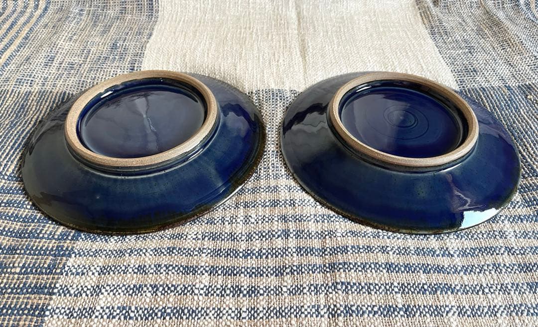 出西窯 縁鉄 皿 8寸 呉須 青 2枚セット