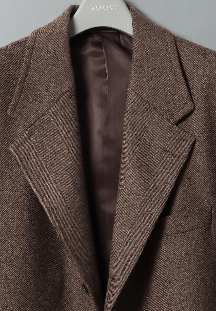 GOOVI ウールカシミヤソフトツイードシングルチェスターコート サイズ2 新作