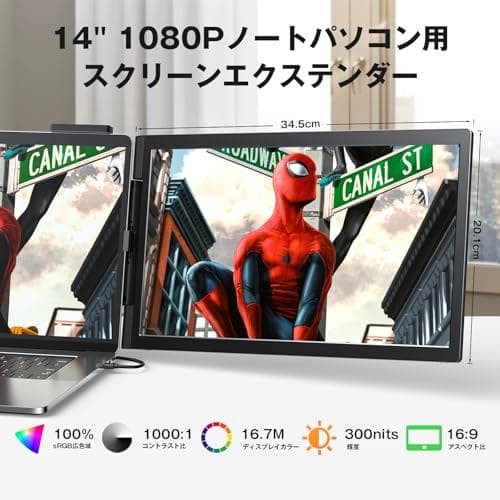 デュアルディスプレイ ダブルモニター 100%sRGB 超広色域 14インチ p