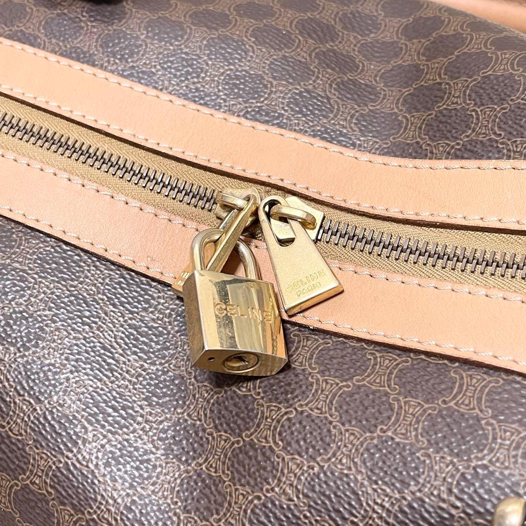 【特大容量/美品】セリーヌ　ボストンバッグ　マカダム　レザー　ゴールド金具