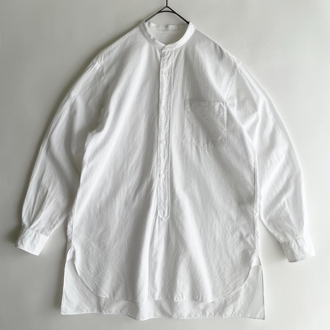 美品 COMOLI (q) コモリ バンドカラーシャツ ワイド オーバー 白