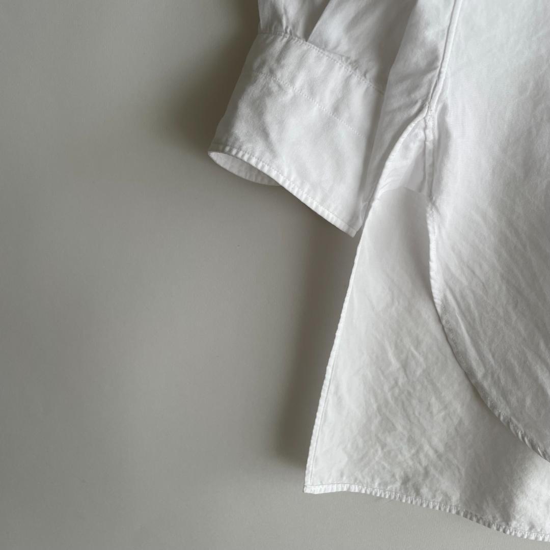 美品 COMOLI (q) コモリ バンドカラーシャツ ワイド オーバー 白