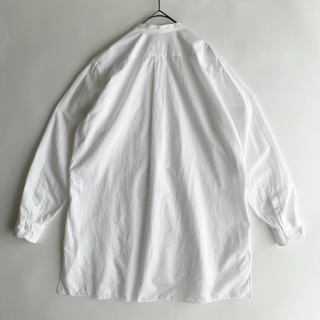 美品 COMOLI (q) コモリ バンドカラーシャツ ワイド オーバー 白