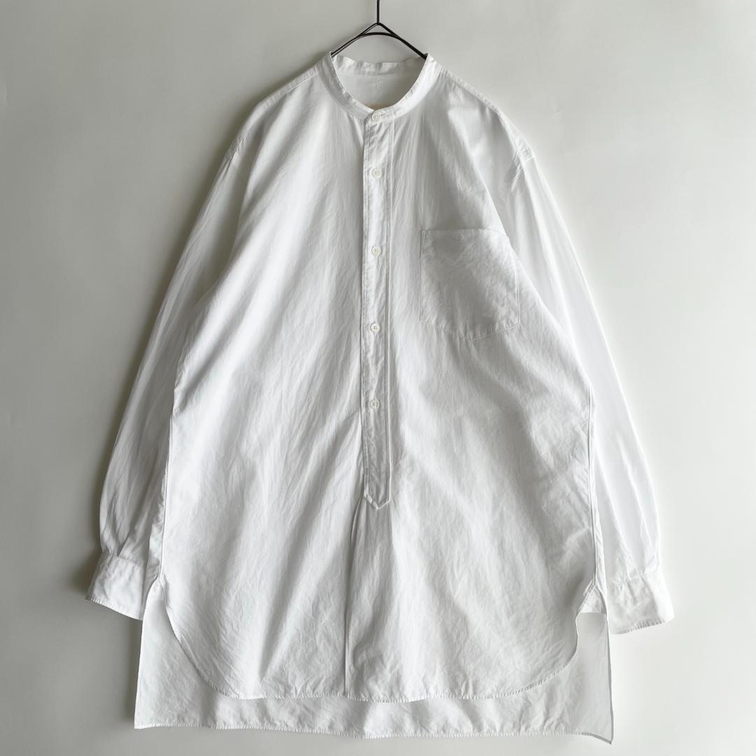 美品 COMOLI (q) コモリ バンドカラーシャツ ワイド オーバー 白