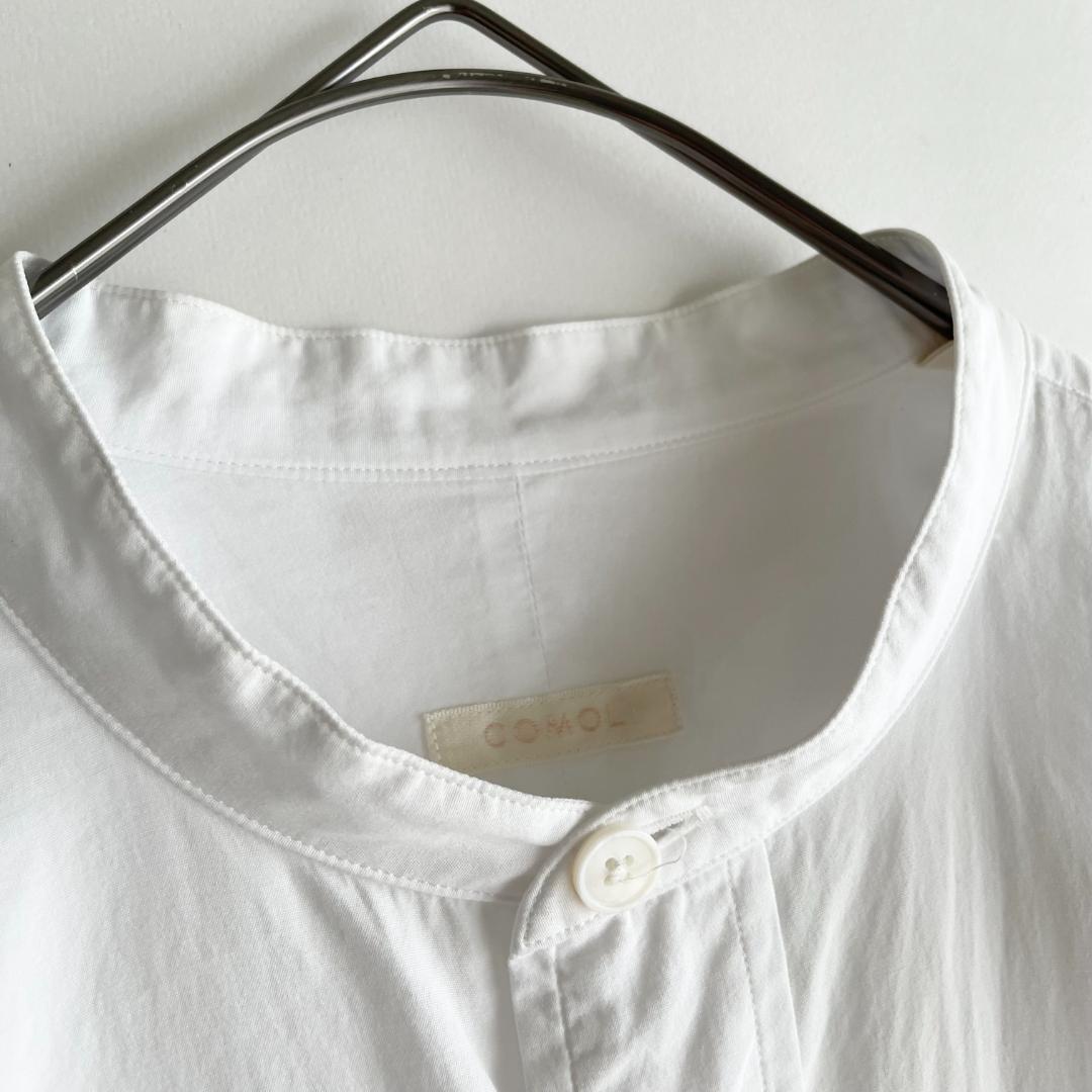 美品 COMOLI (q) コモリ バンドカラーシャツ ワイド オーバー 白