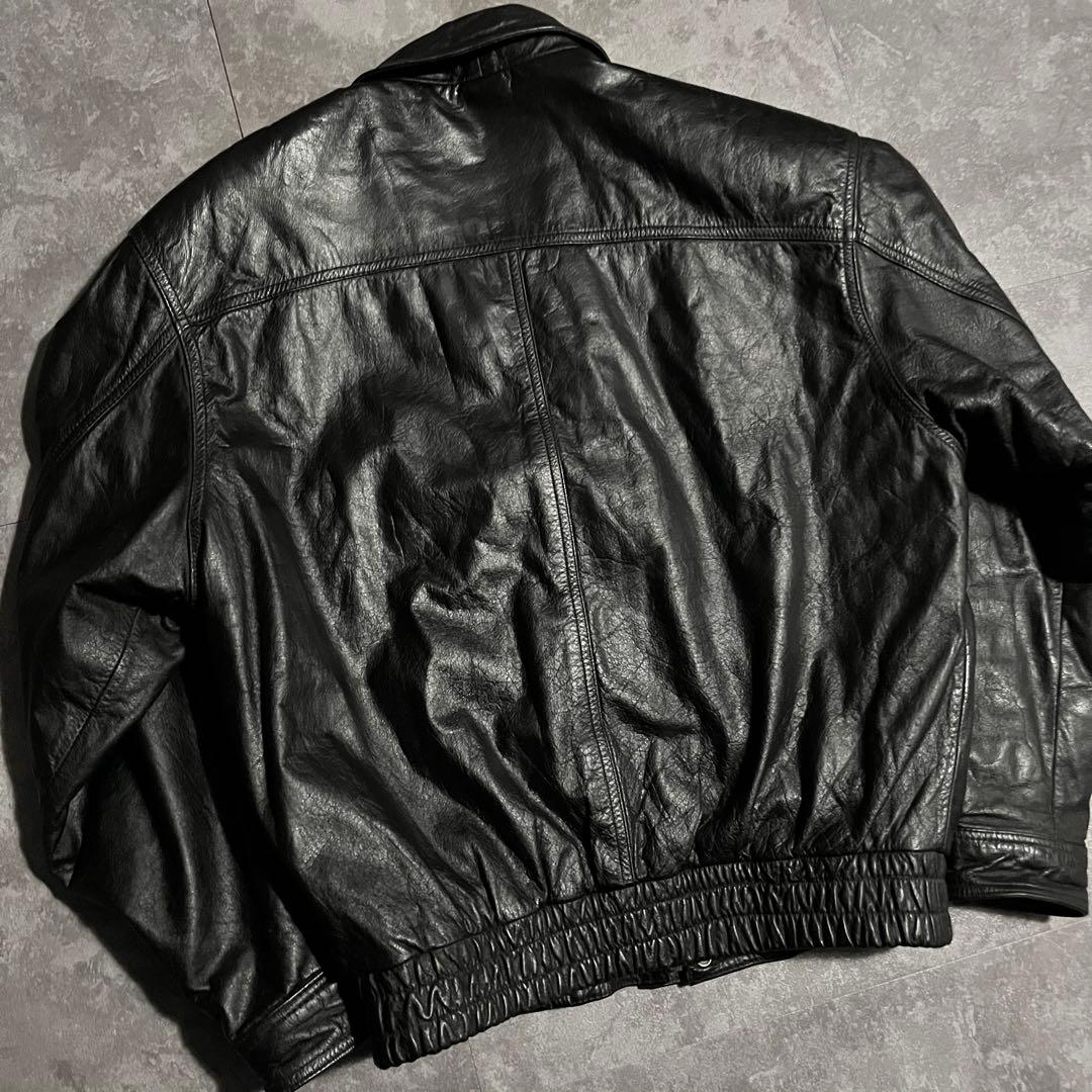 レザージャケット　ライダース　本革　ブラック　牛革　短丈　y2k 地図柄　90s