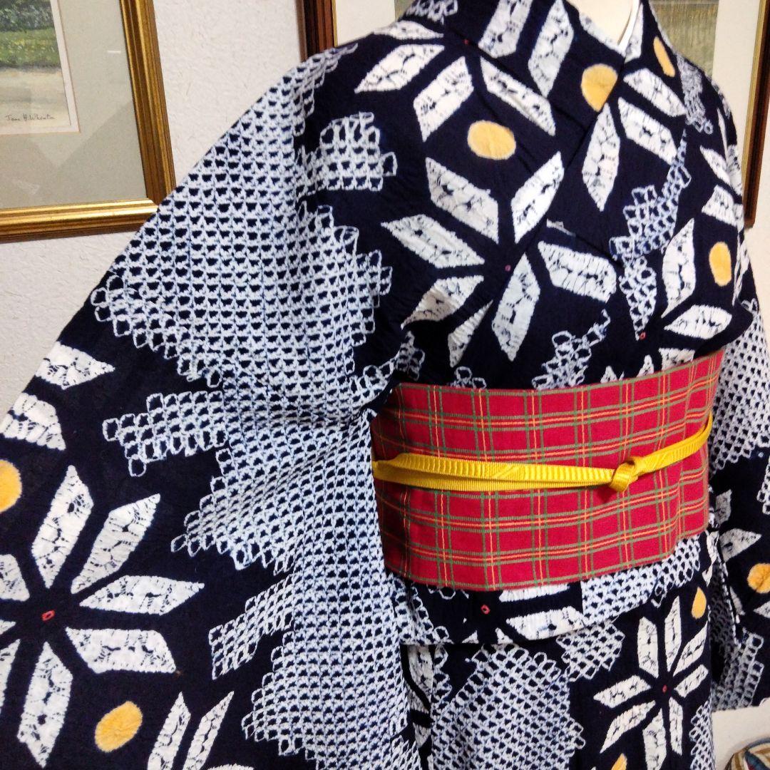 有松絞り浴衣　L　裄70 肩身丈165　美品