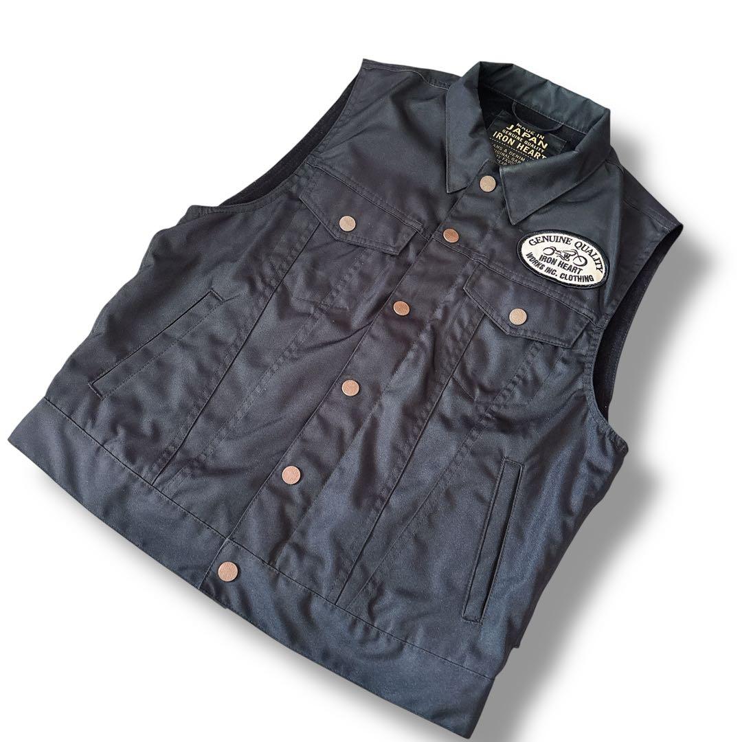 IRON HEART アイアンハート ワークベスト ブラック バイカー ワッペン