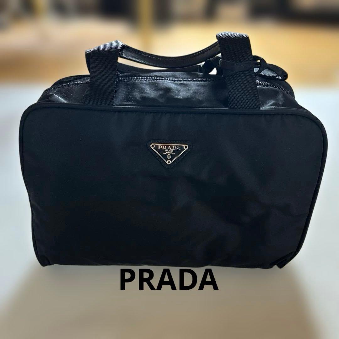c*♡様 PRADA ブラック ナイロンボストンバッグ（鍵と南京錠付き）