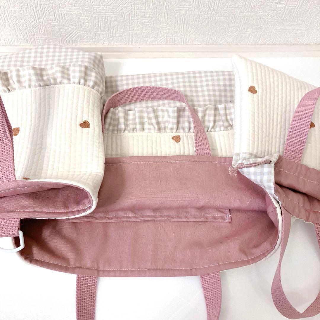 レッスンバッグ 上履き入れ　給食袋　ヌビ　ハート刺繍