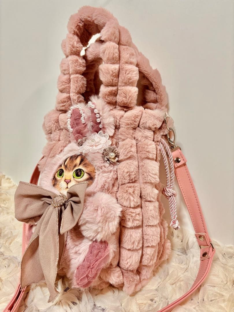 コヤンイサムチョン　ピンクファー巾着バッグ　ショルダーバッグ