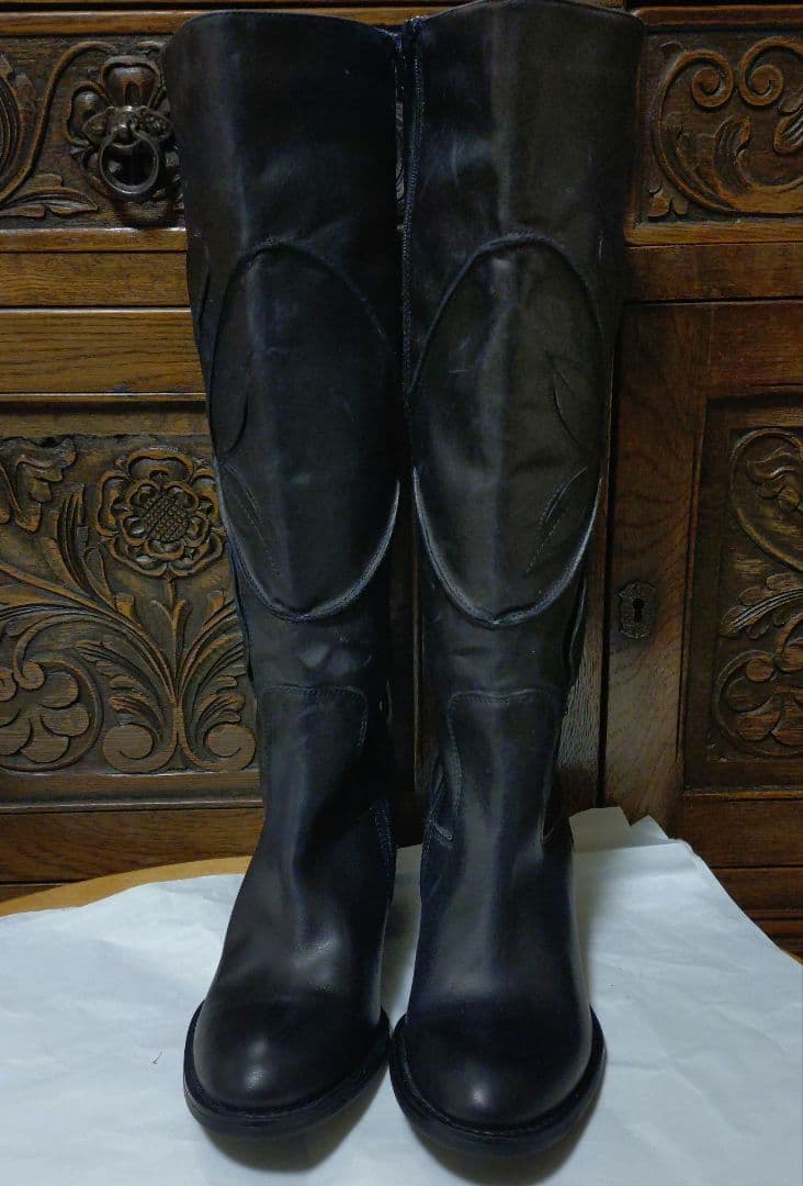 専用　Clarks　ブラックレザー ロングブーツ フラワー　刺繍