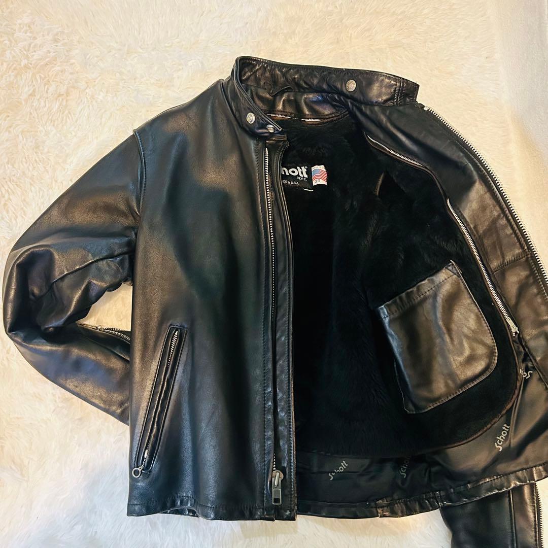 SHOTT レザーシングルライダース 641ブラックサイズ38 ボアライナー付き