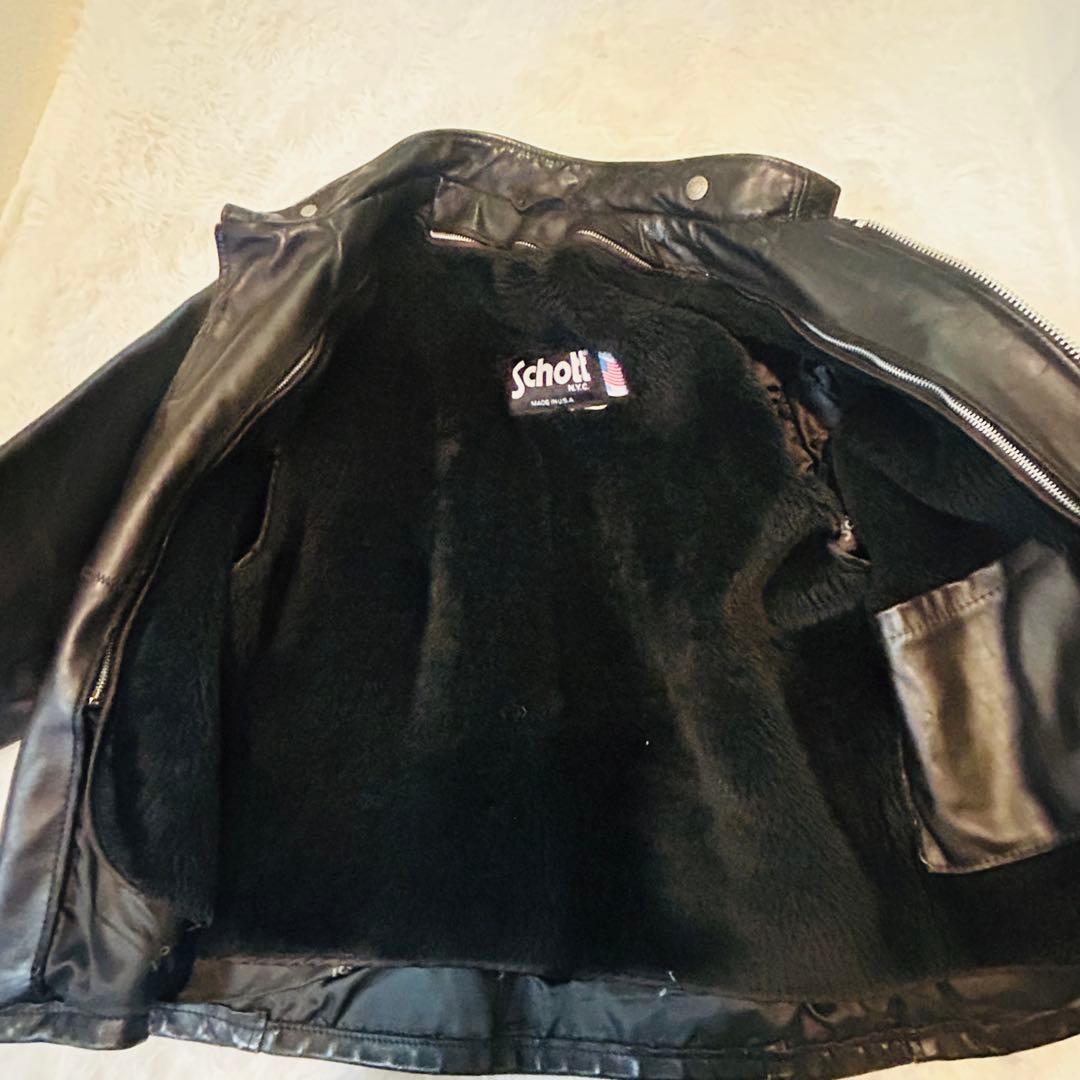 SHOTT レザーシングルライダース 641ブラックサイズ38 ボアライナー付き