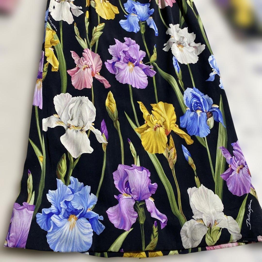 DOLCE &GABBANA アイリス花柄 長袖ロングドレス イタリア製