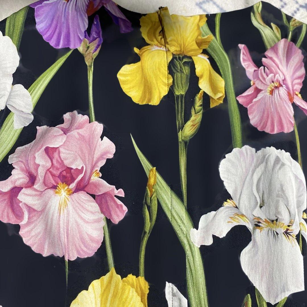 DOLCE &GABBANA アイリス花柄 長袖ロングドレス イタリア製