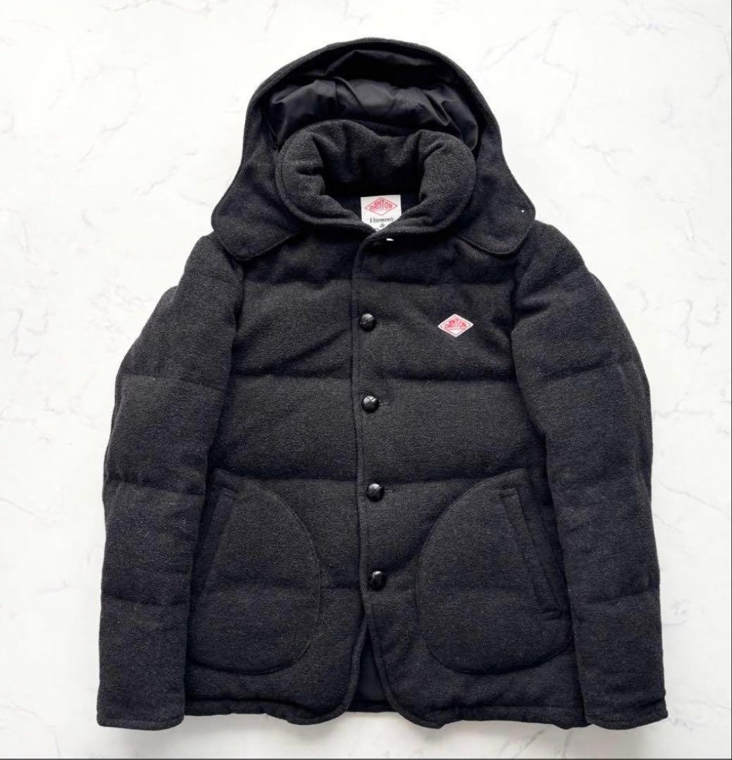 ダントン ビームス別注 ウールモッサ ダウンジャケット くるみ 黒グレー 42