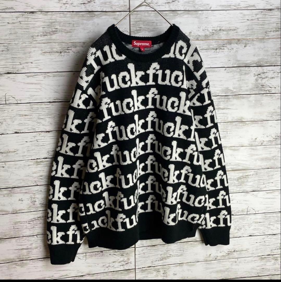 1289 UU【人気デザイン】シュプリーム☆fuck総柄 ニットセーター 美品