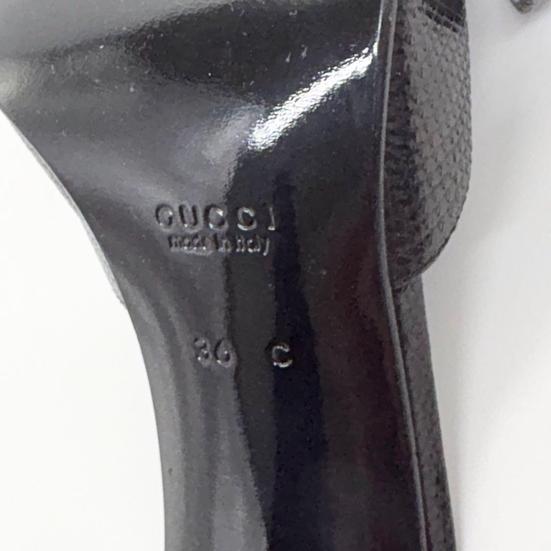 グッチ 未使用級 ミュール サンダル リザード 黒36(約23cm) 靴