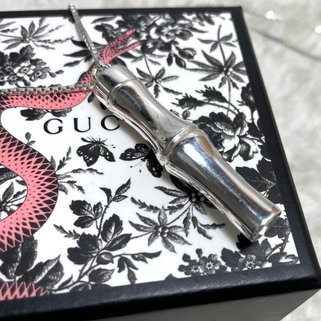 【極美品】グッチ　バンブーロングネックレス　シルバー925 箱、ポーチセット