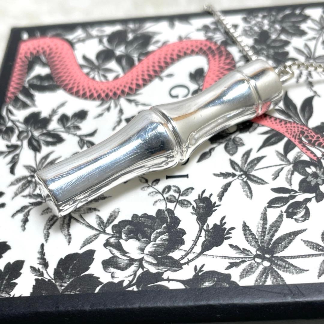 【極美品】グッチ　バンブーロングネックレス　シルバー925 箱、ポーチセット