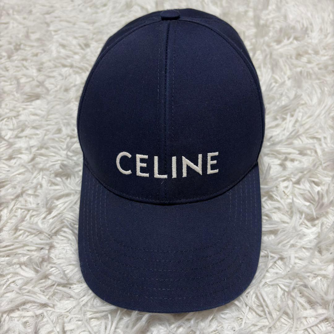 美品　セリーヌ CELINE ロゴキャップ ネイビー 帽子 Mサイズ