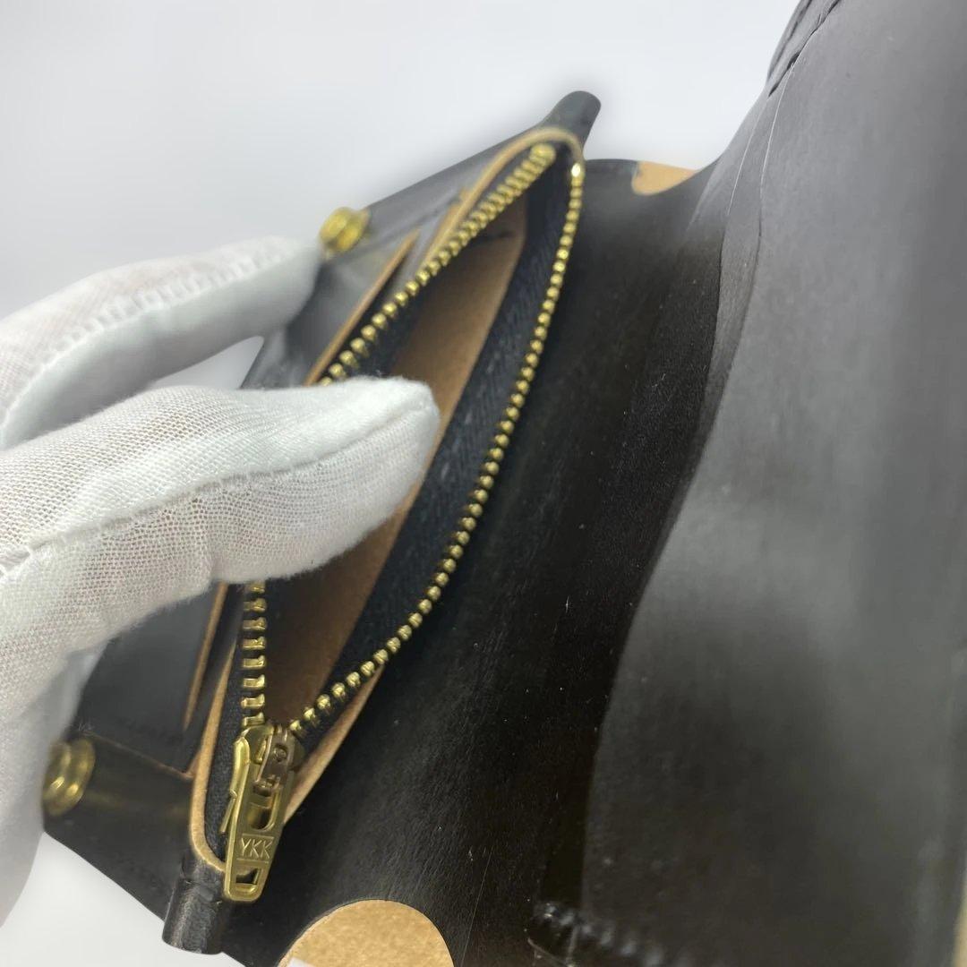 値下【無骨x上質 お札折らず収納】 丘染ブラック 手染ミドルトラッカーウォレット