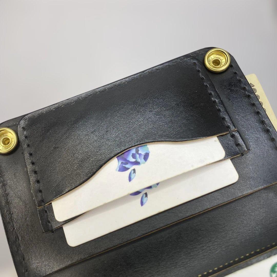 値下【無骨x上質 お札折らず収納】 丘染ブラック 手染ミドルトラッカーウォレット