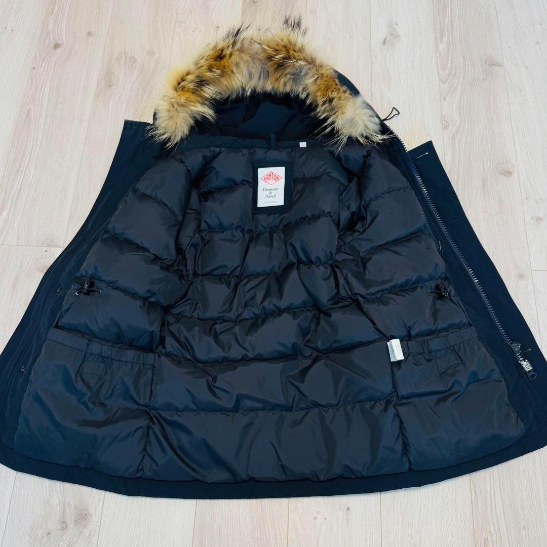 【美品】ダントン　ダウンジャケット　コート　ファー　2way　ネイビー　XS相当