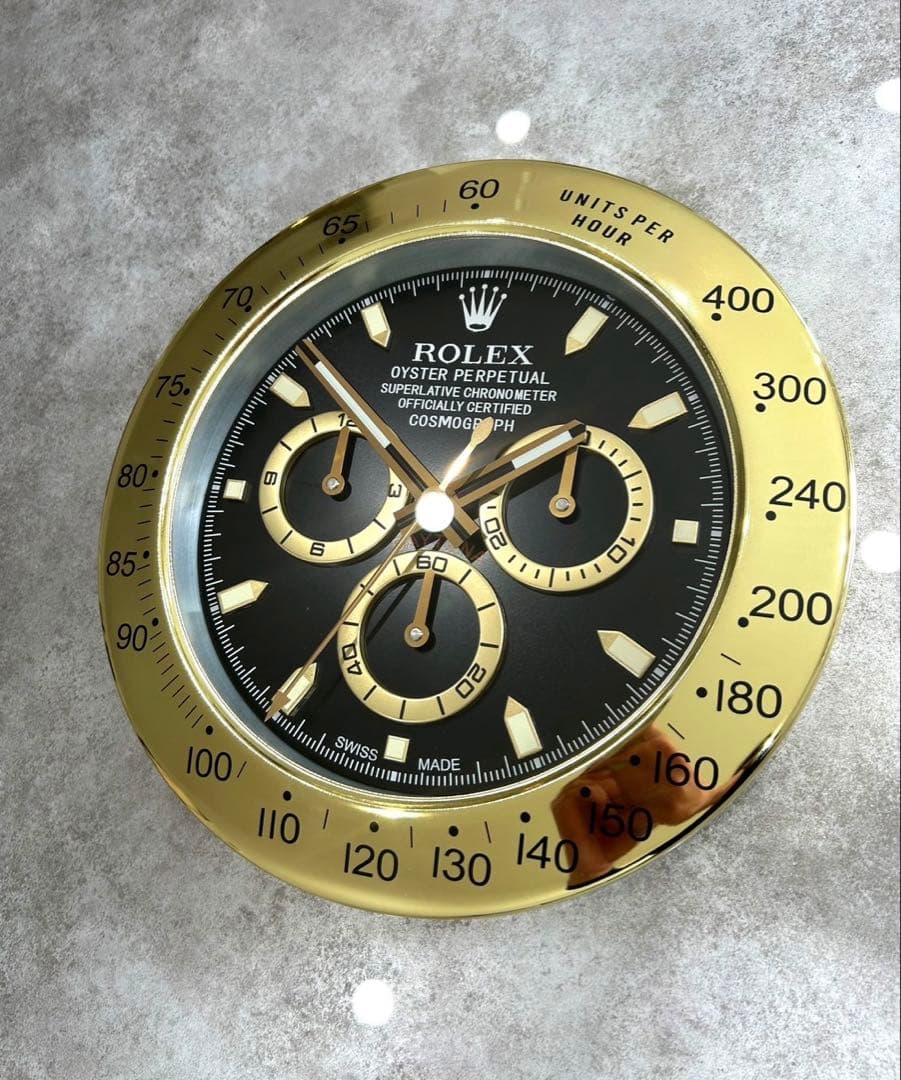 海外販促品 ROLEX コスモグラフ　デイトナ　大型掛け時計　ゴールド/ブラック