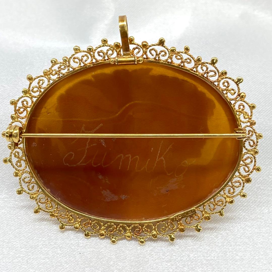 K18 カメオ ブローチ ネックレストップ 作家サイン