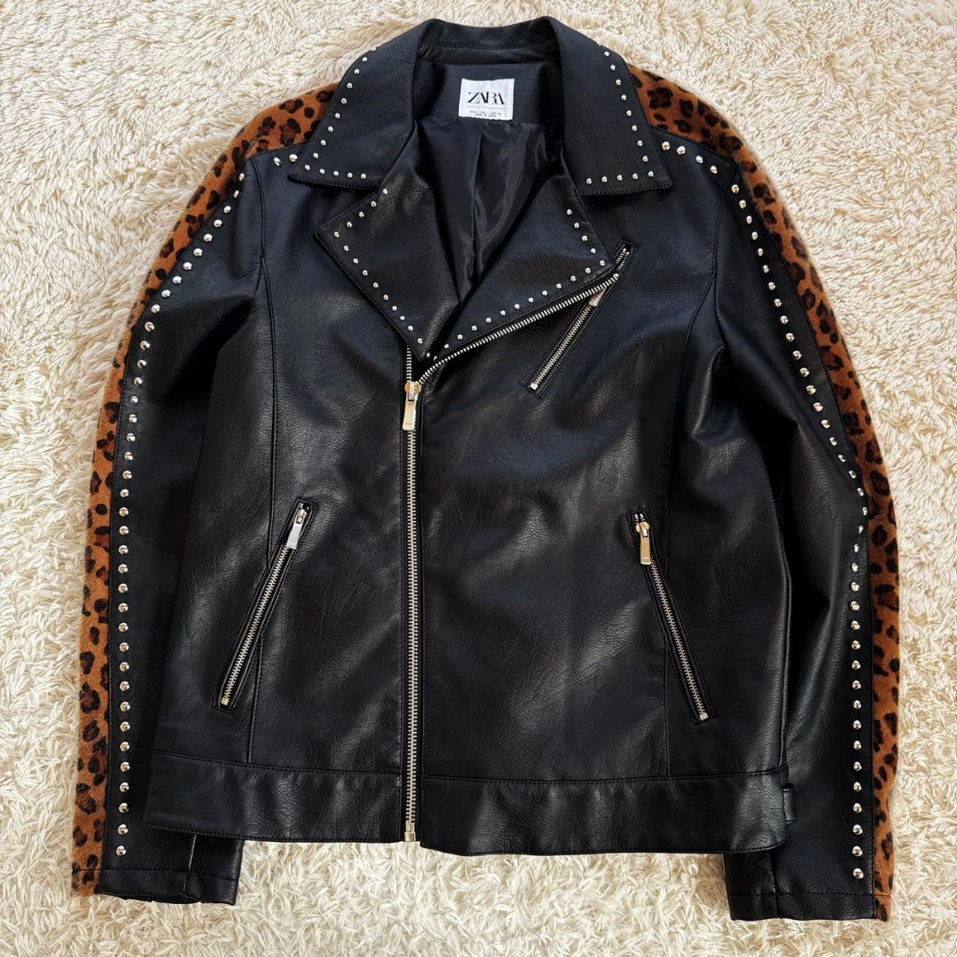ZARA レオパード 豹柄 フェイクレザー ダブルライダース レザージャケット