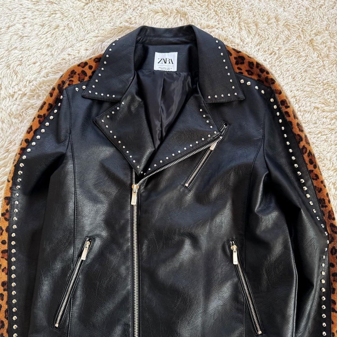 ZARA レオパード 豹柄 フェイクレザー ダブルライダース レザージャケット