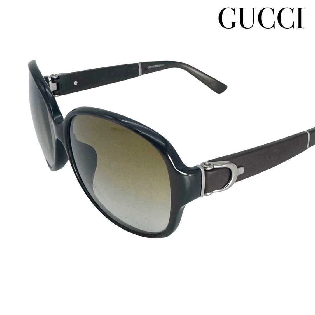 GUCCI グッチ サングラス ブラウン 銀 樹脂×レザー レディース メンズ