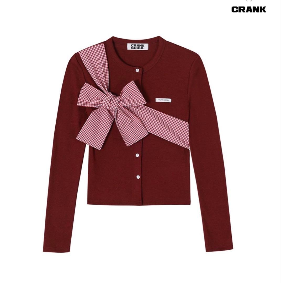 crank リボンタイドニットカーディガン　ワイン