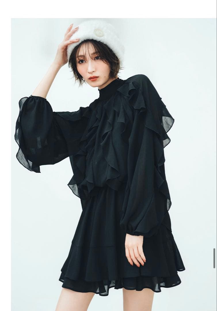 ココディール岡崎紗絵コラボカスケードボウタイフリルミニワンピース