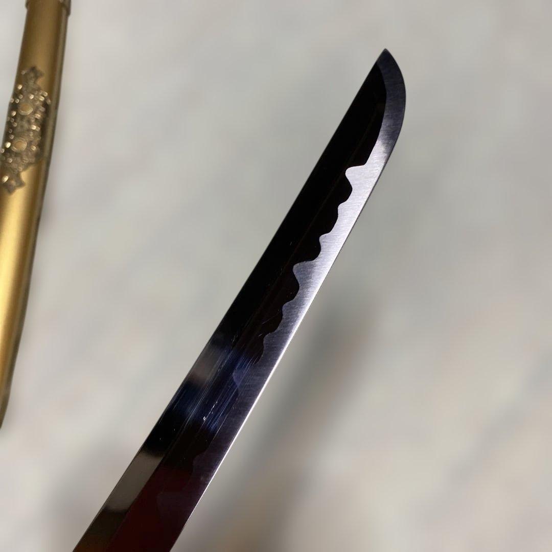 豪華版模造刀(刀袋付) 太刀造り 金茶柄 太刀型金鍔 金呂鞘