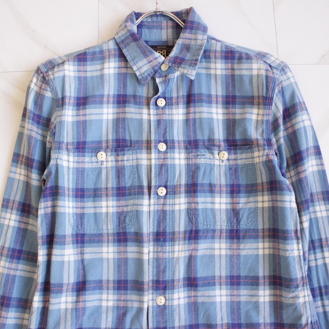 RRL チェック柄 長袖シャツ Sサイズ コットン 水色 総柄