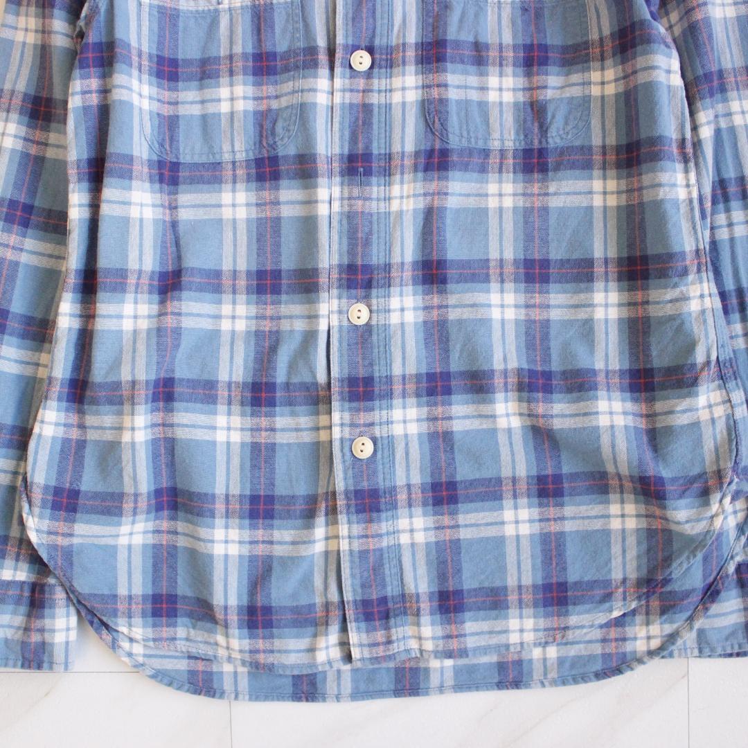 RRL チェック柄 長袖シャツ Sサイズ コットン 水色 総柄