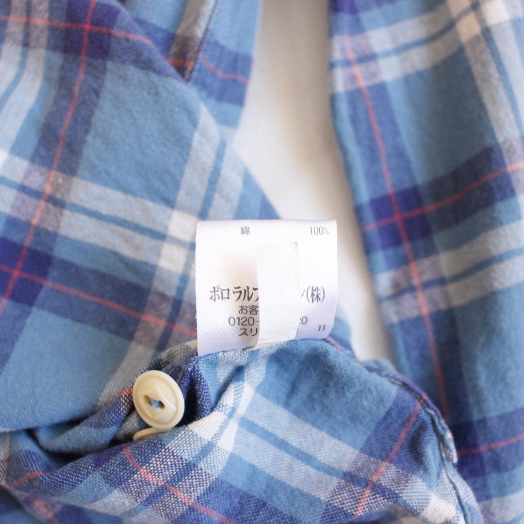 RRL チェック柄 長袖シャツ Sサイズ コットン 水色 総柄