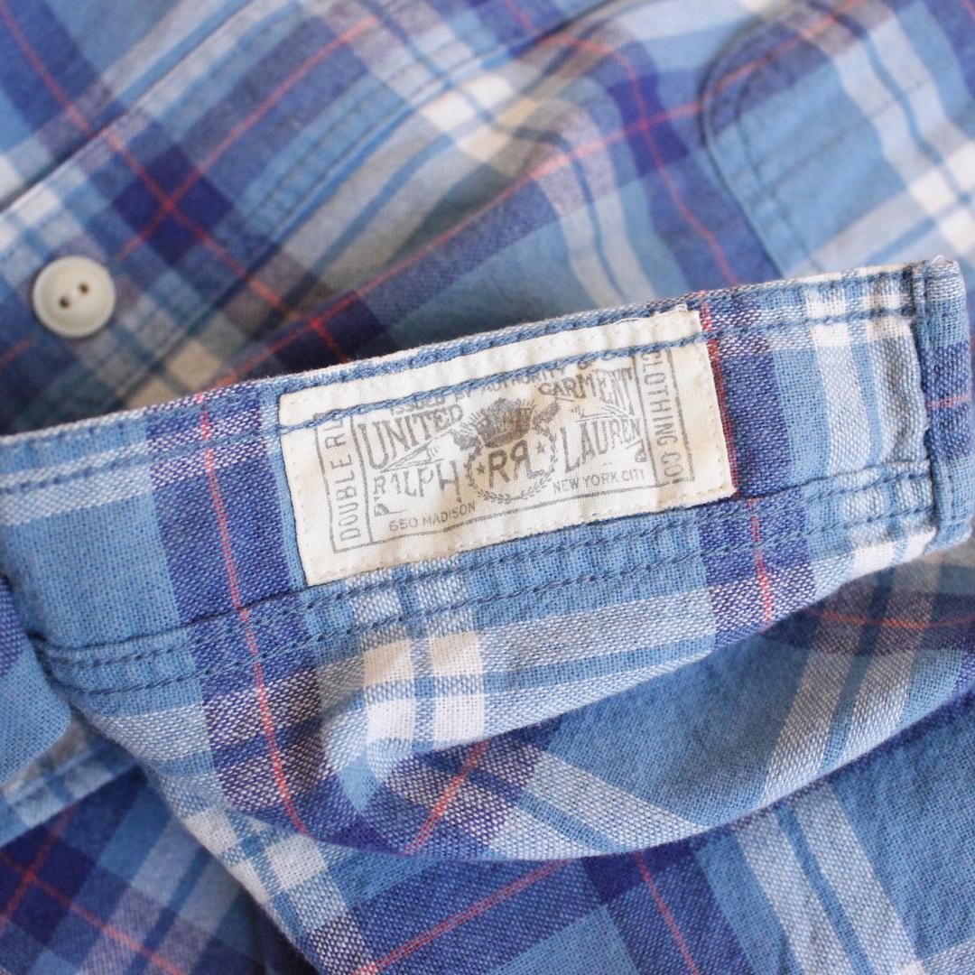 RRL チェック柄 長袖シャツ Sサイズ コットン 水色 総柄