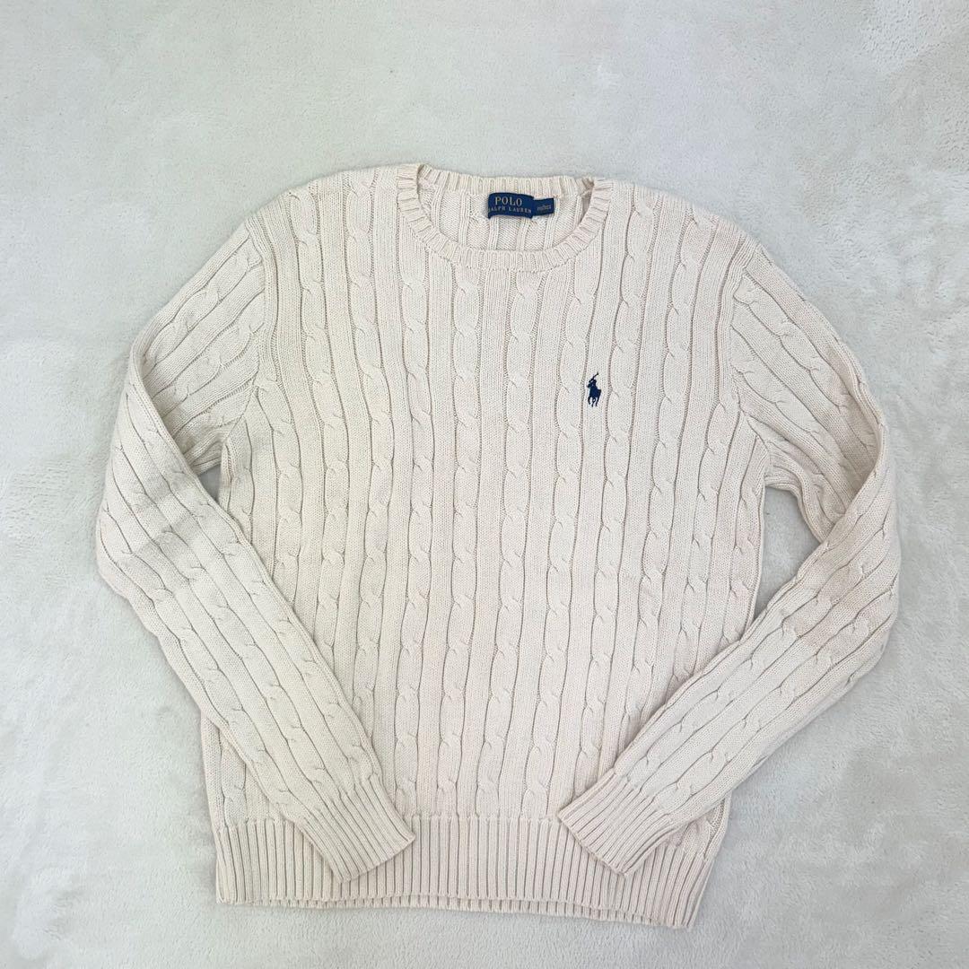 未使用級✨ポロラルフローレン　ケーブルニット　アイボリー　レディースLサイズ