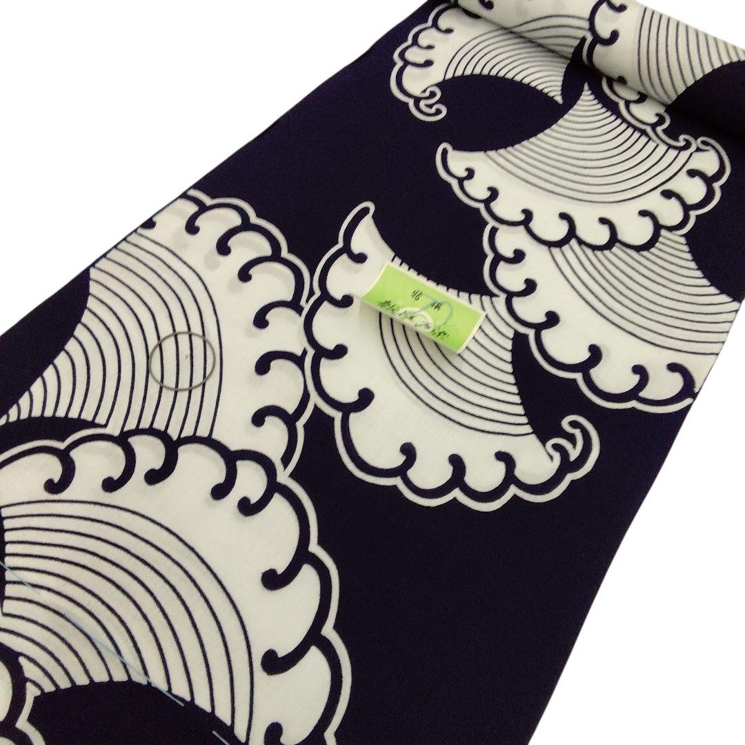 【新江戸染】丸久商店　浴衣反物　波　濃紺　#435