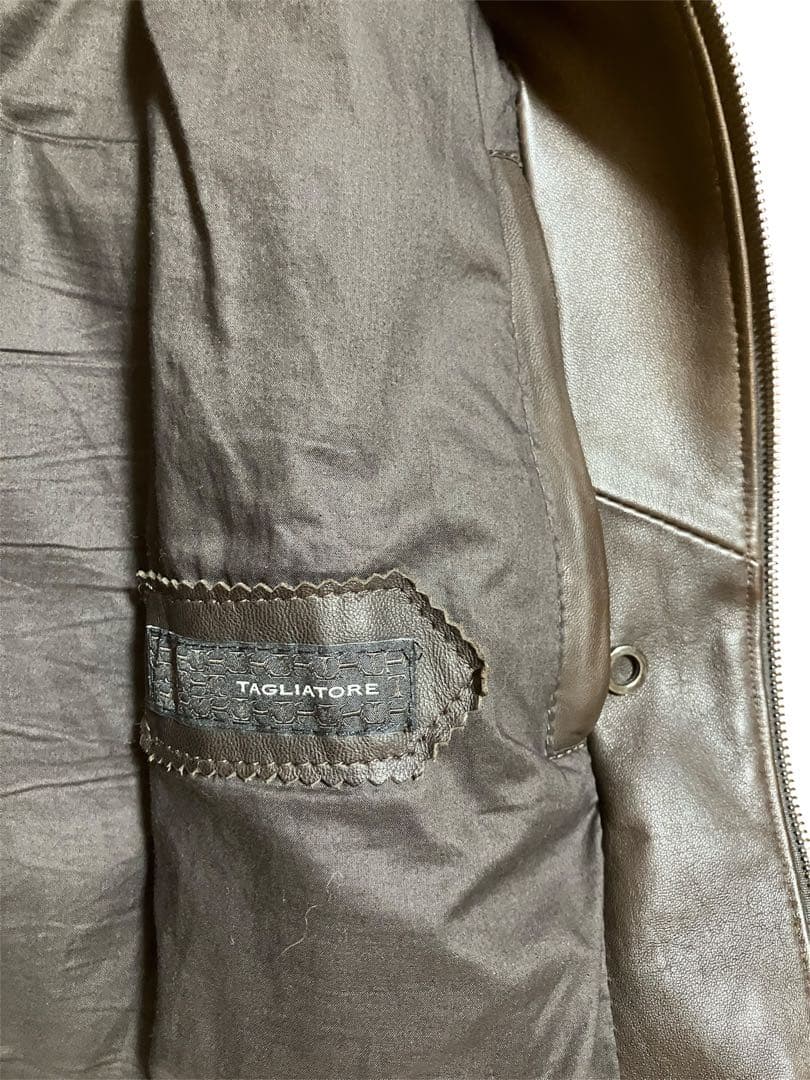 タリアトーレラムレザーシングルライダースブラウン茶46 エンメティjuri