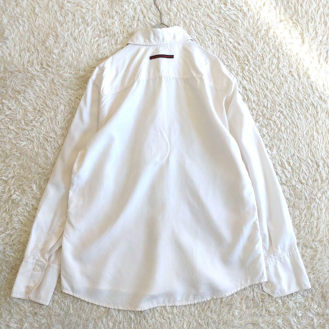 GUCCI　レギュラーカラーバックシェリーラインリボンテープシルクブラウス