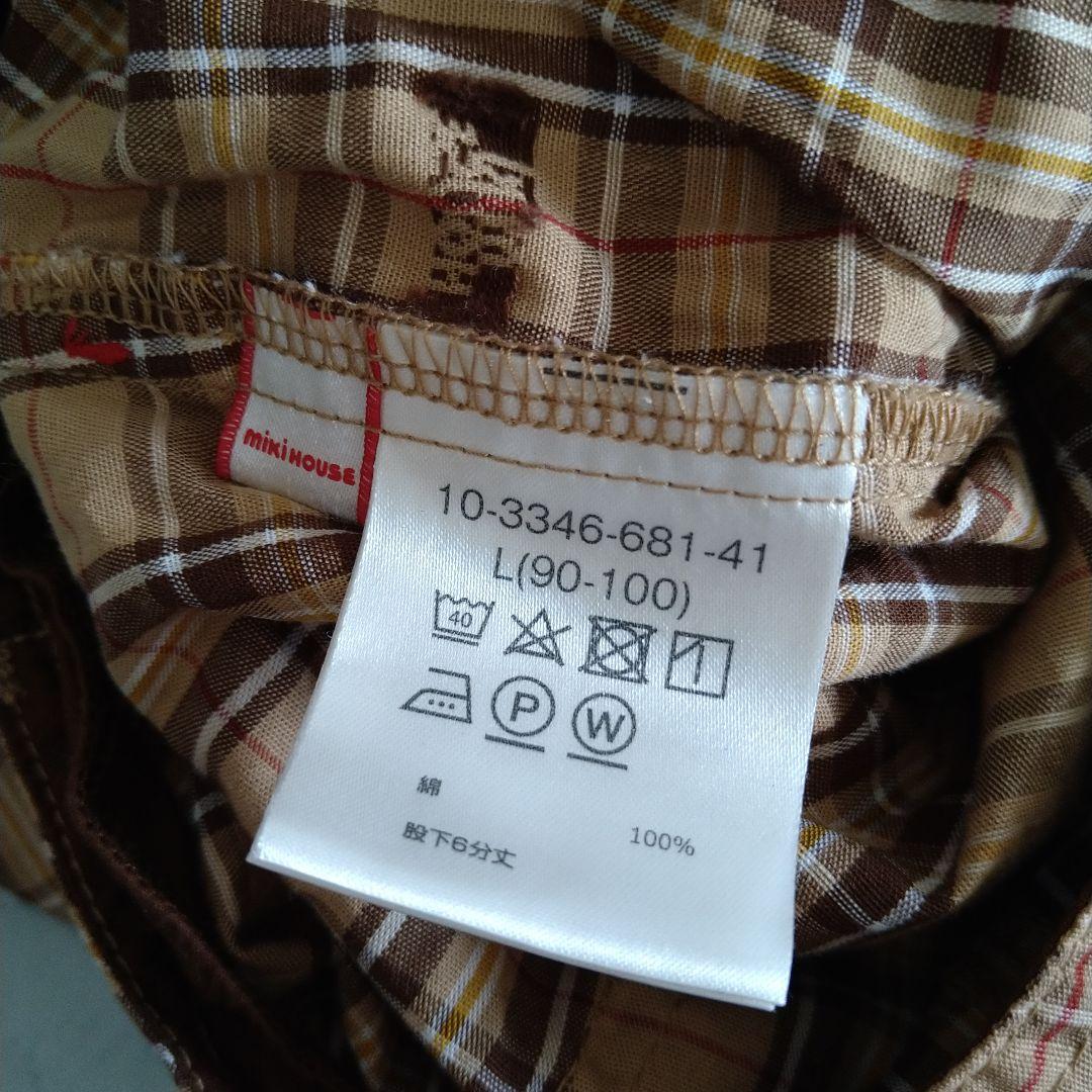 美品　ミキハウス　６分丈　オーバーオール　チェック　日本製　現行品　90 100
