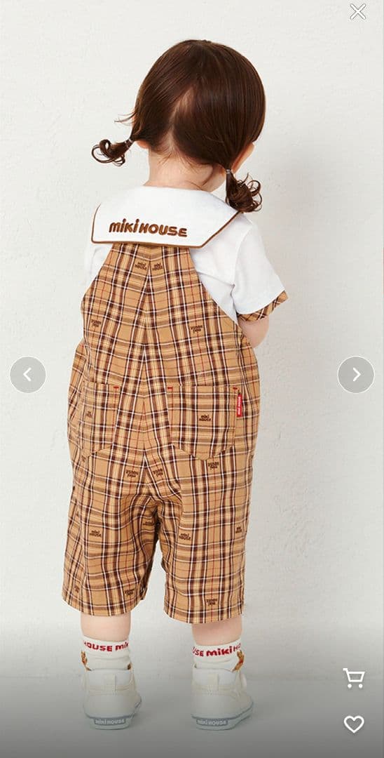 美品　ミキハウス　６分丈　オーバーオール　チェック　日本製　現行品　90 100